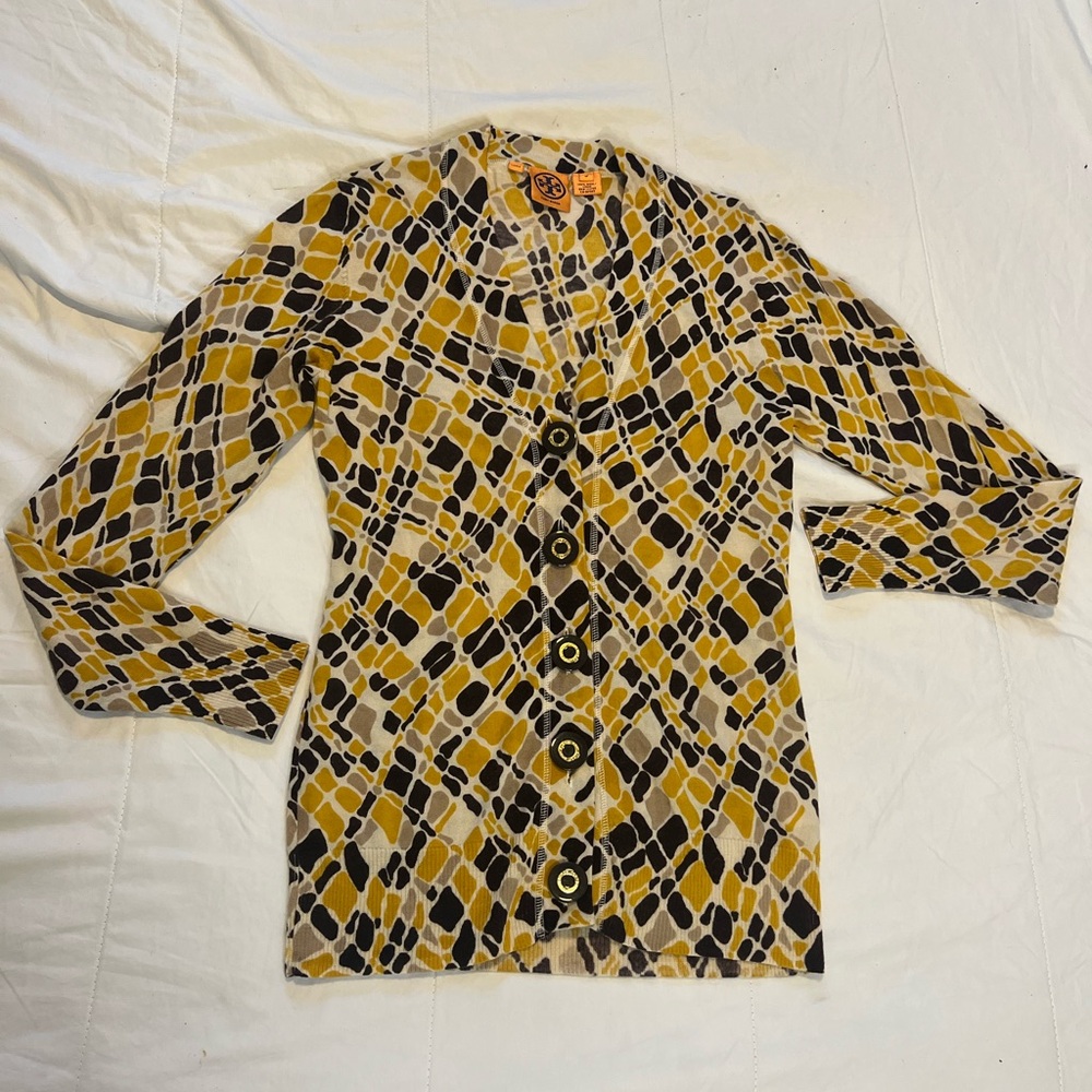 Tory Burch Geometric Yellow and Black Cardigan